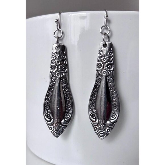 Handmade Vintage Floral Silverware Earrings dangle drop silver stainless Steel - Picture 1 of 4